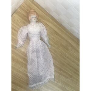 Vintage Porcelain Head Hands Legs Gibson Girl Style Doll 17" Polka Dots Dress